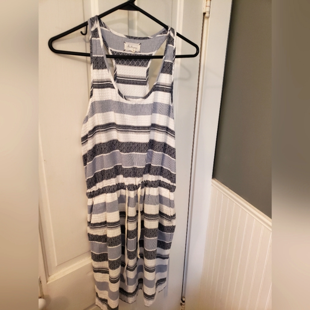 Lou & Grey White and Navy Striped Midi Dress